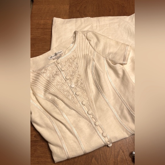 Vintage  Linen Button Front Dress Vintage Wedding Boho Bride - Picture 12 of 12